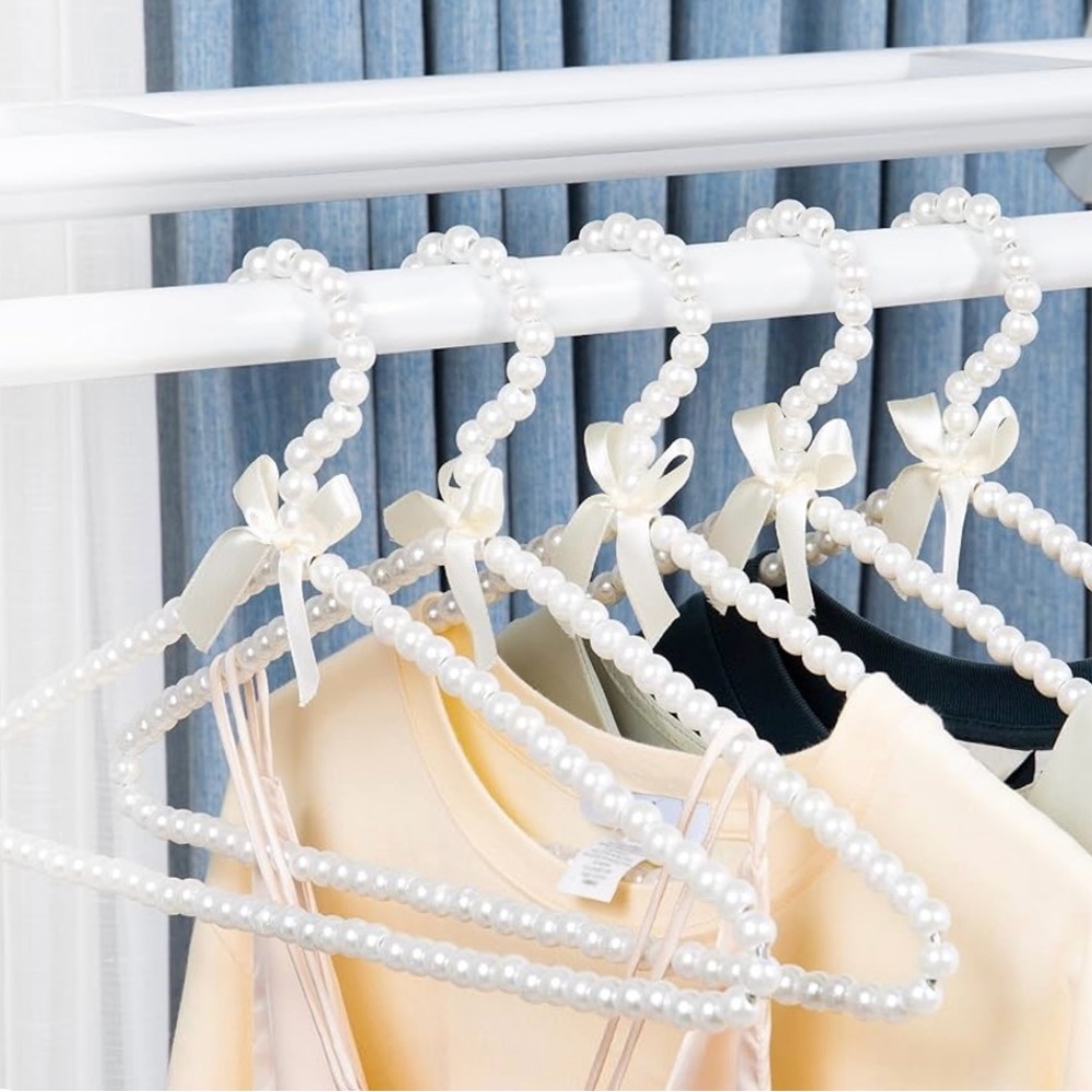 Premium 38 pack Heavy Duty Pearl with White Ribbon Trim Hangers